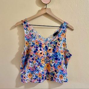 Topshop Blue Scalloped Hem V-Neck Crop Top Tank